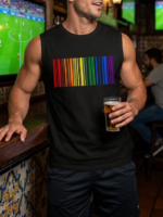 Camiseta Oversize Sin Mangas 100% Algodón – Diseño Código de Barras Arcoíris