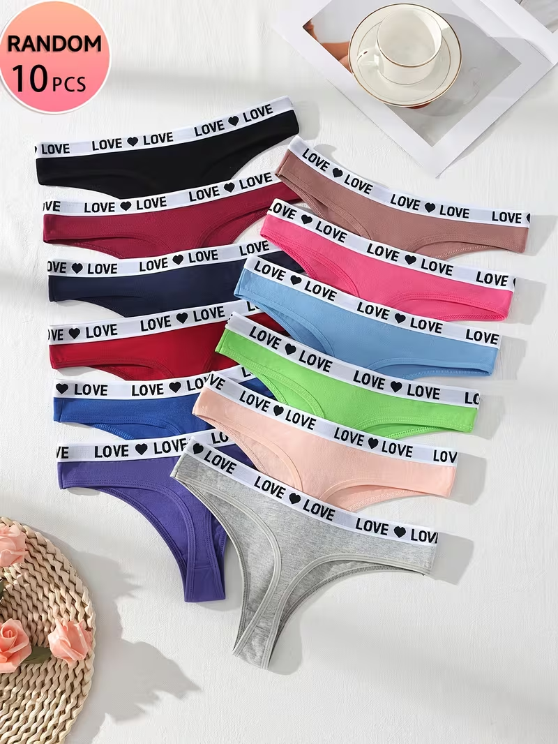 lovecolor Panty Tanga de Algodón para Mujer con Cintura Elástica LOVE - Imagen 1