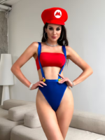 Disfraz Lencería Cosplay Gamer con Tirantes y Gorra Temática Mario Bros