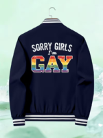 Chaqueta Bomber Universitaria Azul Marino con Estampado Orgullo Gay Sorry Girls Im Gay