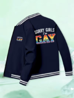 Chaqueta Bomber Universitaria Azul Marino con Estampado Orgullo Gay Sorry Girls Im Gay - Imagen 2