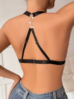 Top Bralette Negro con Escote Halter y Tiras Strappy - Imagen 3