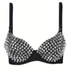 Top Brasier Negro con Tachuelas y Spikes Metálicos Plateados