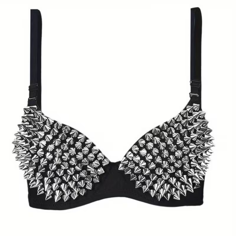 toptachuelas Top Brasier Negro con Tachuelas y Spikes Metálicos Plateados - Imagen 1