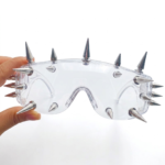 Gafas Shield Transparentes Estilo Punk con Pinchos de Metal Cromado y Protección UV