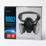 Kit Integrado de Máscara de Gas 9002 con Gafas Panorámicas y Lámpara Frontal Set de Protección Completa Tipo Minero