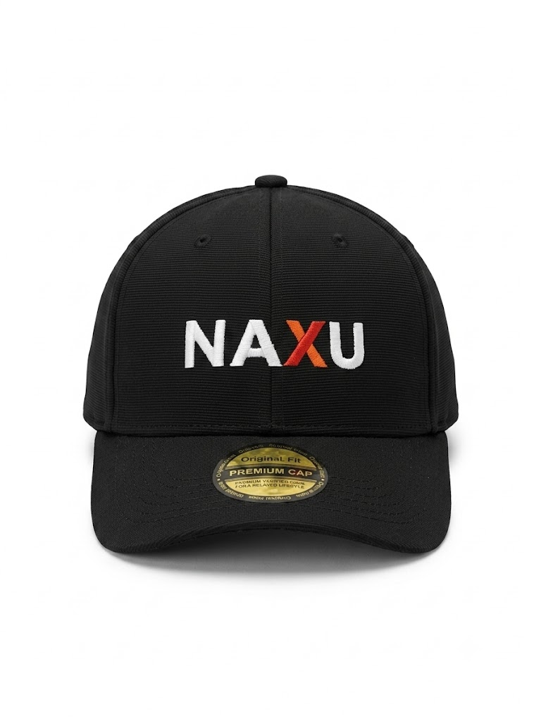 naxugorra Gorra NAXU Premium Original Fit Negra Bordado Blanco y Naranja - Imagen 1