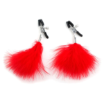 Pinzas para Pezones Ajustables con Plumas Rojas y Protecciones de Goma Accesorio BDSM Sensorial