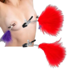 Pinzas para Pezones Ajustables con Plumas Rojas y Protecciones de Goma Accesorio BDSM Sensorial - Imagen 2