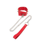 Collar Odes en Cuero con Púas Metálicas y Cadena de Paseo