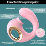 Vibrador de Succion y Estimulación Dual Born to Feeling Rosa con Anillo Dorado - Imagen 2