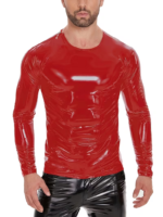 Camiseta Manga Larga Roja Brillante de Látex Ajuste Ajustado y Acabado Brillante